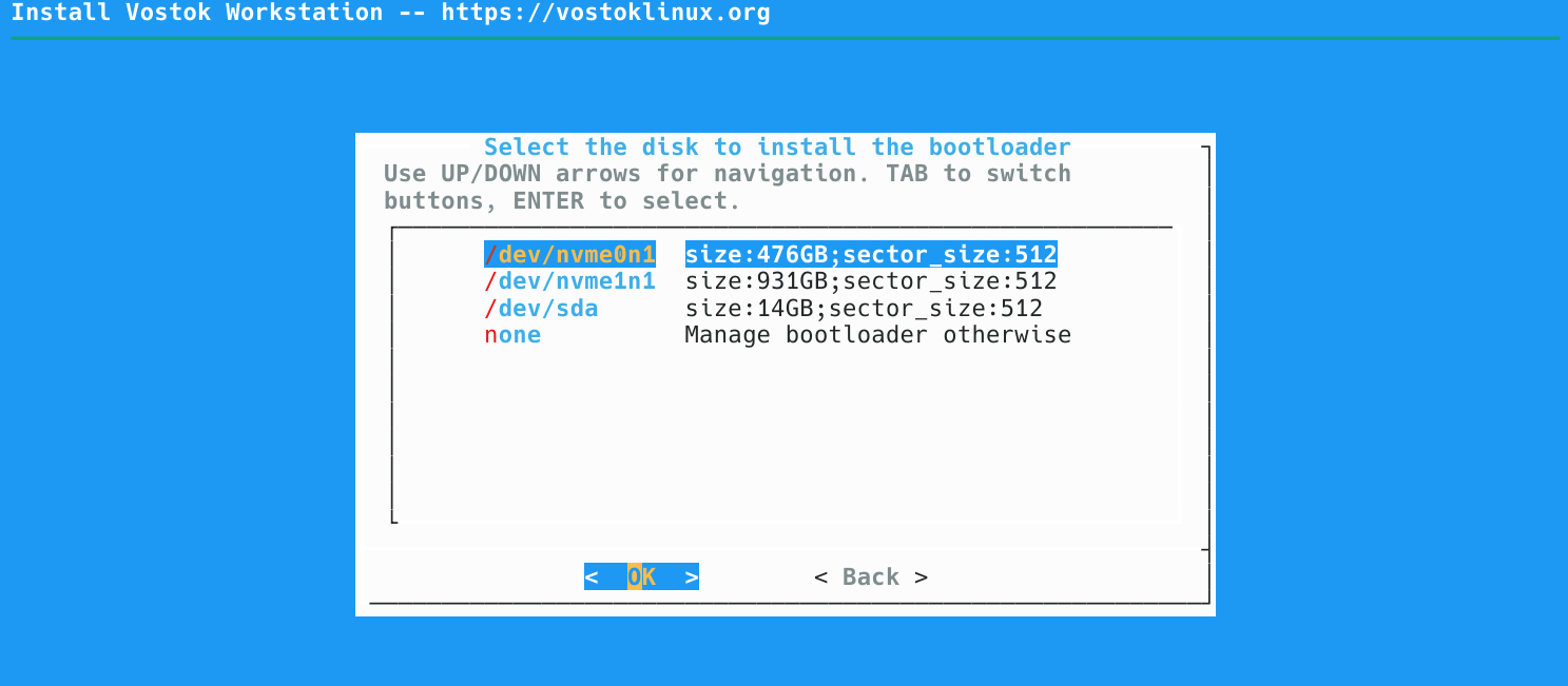 Select bootloader disk