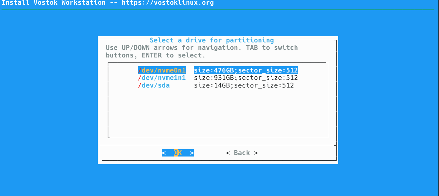Select drive for partitioning